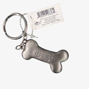 Russ Pewter Tone Dog Bone Key Chain Keychain Vintage New Old Stock Woof